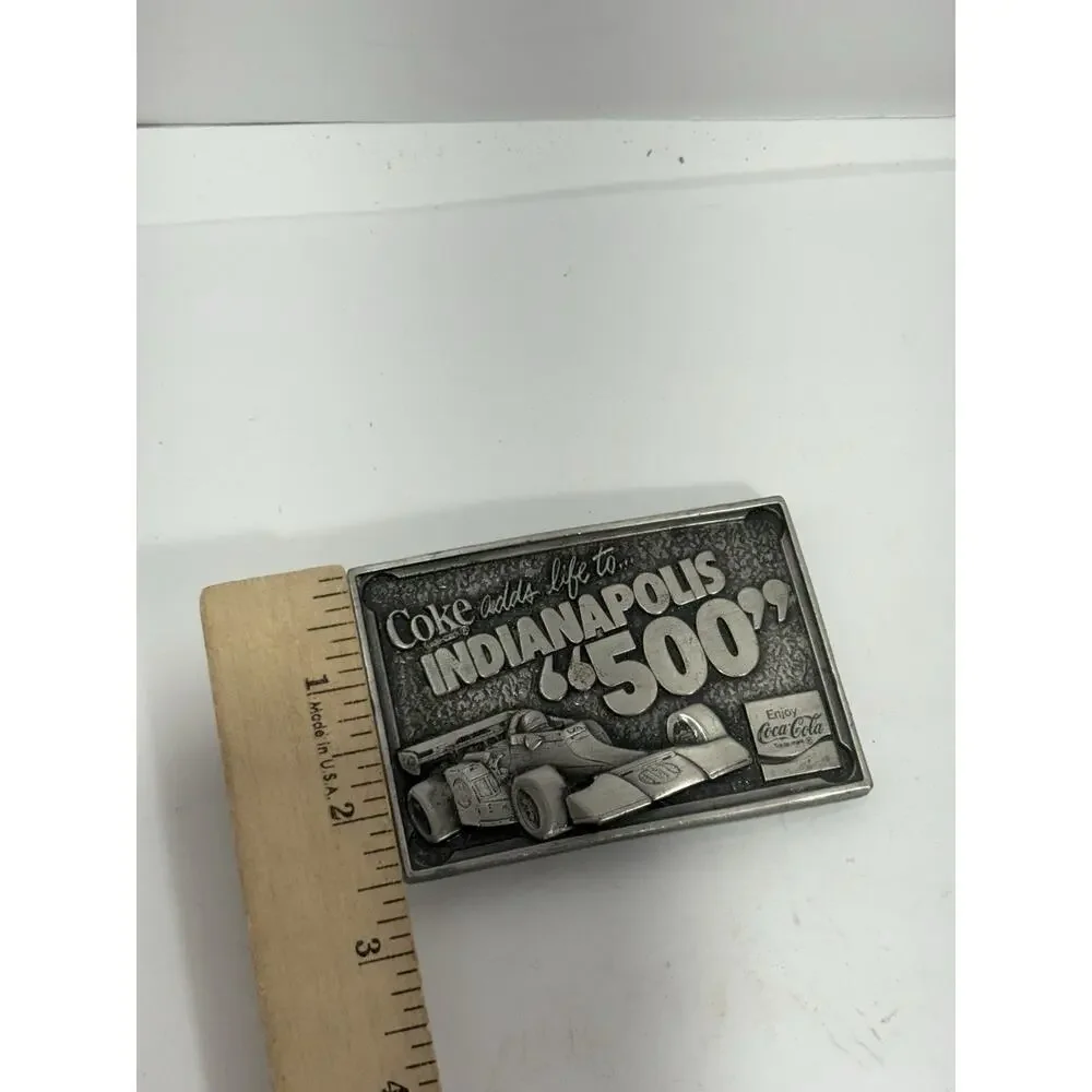 COCA-COLA Belt Buckle 1977 Indianapolis 500‎ COKE Adds Life Speedway RARE VG Vtg